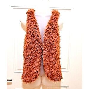 Shaggy Faux Fur Fuzzy Vest Womens XS Brown Boho Festival Streetwear Western Fall